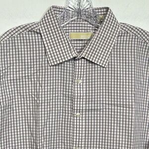 Michael‎ Kors Men's Size 18 34/35 Long Sleeve Button Down Shirt Check Blue Pink